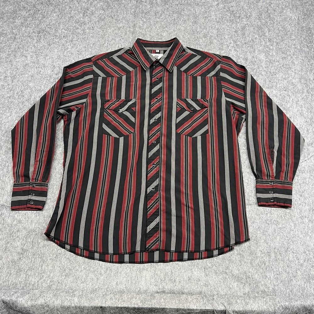 Corral West Ranchwear Shirt Mens XL Black Red Stripe Western Snap Cowboy Rodeo